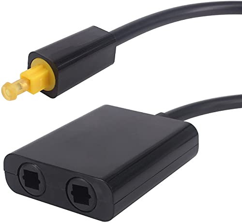 Tec-Digi Toslink Digital Optical Audio Splitter Adapter 1 in 2 Out, Fiber Optic Splitter Switch Selector TosLink Converter (1 in 2 out), black
