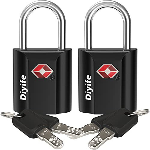 Diyife TSA Cadenas à Bagages avec Clé [2 Pack], 4 Clés, Serrure de Voyage, Cadenas de Sécurité à Combinaison, pour Valise, Sacoche de Bagage, Noir
