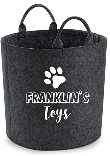 Personalised Dog Toy Box Custom Name Storage Basket Pet Toybox Chest Trug Gift For Dogs Puppies Toys Pets Paw Print Multi Purpose Puppy Accessories (LARGE, CHARCOAL)