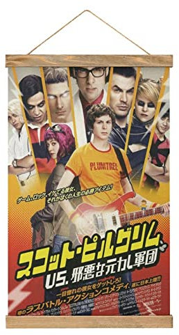 Movie Scott Pilgrim Vs The World Scroll-Poster, Stoffbild, Kunst, Holzrahmen, hängender Druck, Aufhänger für Raumdekoration, Öl-Leinwand-Kit, Geschenk