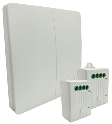 LED ATOMANT Kit Interruptor Inalambrico Autoalimentado con 2 receptores WIFI y RF 433MHz. Sin Cables ni Baterias. Interruptor con Receptor Wifi. Admite 10 Pulsadores Conmutados. (Pulsador 2 vias).
