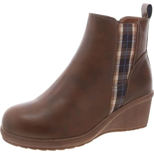 MUK LUKS Women's England Oxford Wedge Booties, Brown, 9