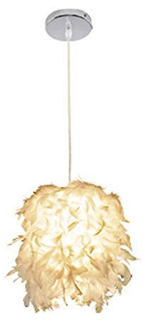 WOTTES Feder-Pendel-Lampenschirm Moderne dekorative Pendelleuchte Feder-Deckenlampe Ø22cm E27-Fassung geeignet für Schlafzimmer, Flur, Wohnzimmer (Leuchtmittel nicht enthalten) (Weiß)