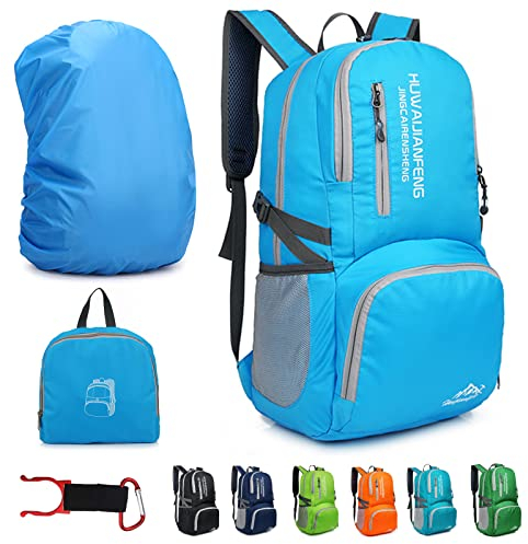 Lywencom Wanderrucksack,30l sportlich leicht faltbarer wasserdichter ultraleichter Rucksack für Outdoor Camping Picknick Wandern Laufen Schultasche mit wasserdichtem Regen (blau)