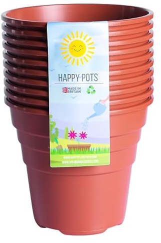 Happy Pots - 12.5cm Gloss Terracotta - Pack of 10 Premium Plastic Plant Pots - Reusable Flower Pots for Indoor/Outdoor Home Décor Gardening - Round, Heavy Duty, UV Resistant, Recyclable - Made in UK