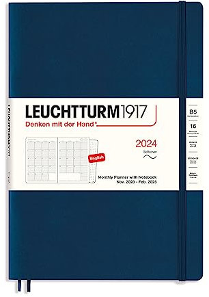 LEUCHTTURM1917 367565 Monatsplaner mit Notizbuch, Softcover, Composition (B5) 2024, 16 Monate, Navy, English
