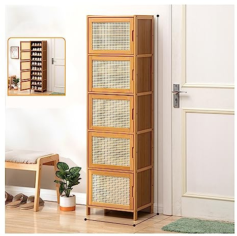 Rattan-Schrank, schmaler Schuhschrank für den Eingangsbereich, Rattan-Regal, Bambus-Aufbewahrungsschrank mit Türen, Bambus-Schuhregal, freistehender Schuh-Organizer-Schrank, einfach und modern ( Size