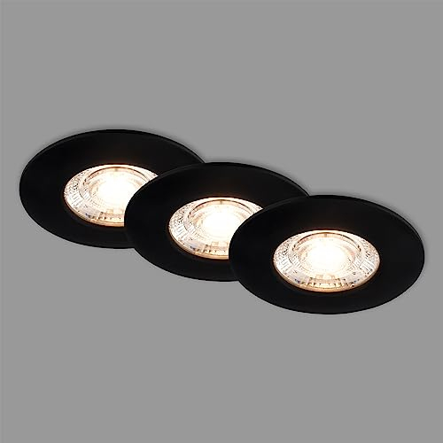 BRILONER – 3er Set LED Einbaustrahler 230V, LED Strahler Badezimmer IP44, Deckenstrahler, Spots, Deckenspots flach, Schwarz