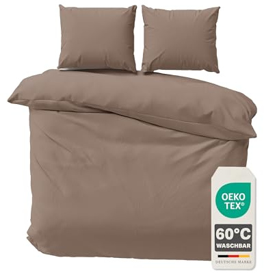 Devior Bettwäsche Set Mikrofaser 200x200 cm, Nougat – 3-teilige Uni Bettwäsche mit 2X Kissenbezug 80x80 cm, Reißverschluss, Bettbezug, Oeko-Tex Zertifiziert, Allergiker geeignet, Atmungsaktiv