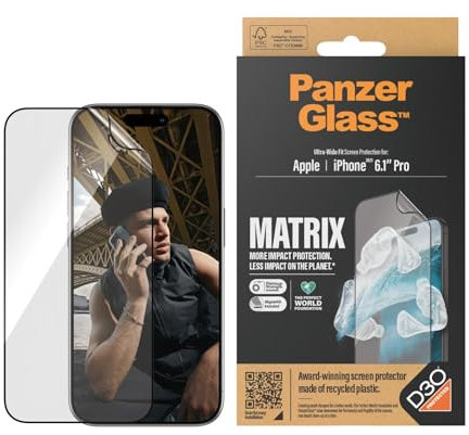 Panzer Glass Matrix mit D3O-Displayschutzfolie für Apple iPhone 15 Pro 2023 15,5 cm (6,1 Zoll) | stoßdämpfende Technologie, selbstheilend, von Kante zu Kante, einfache Installation – transparent mit