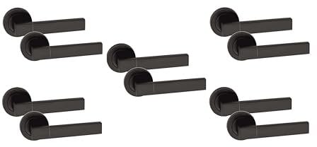 Golden Grace Capri Design Door Handles Latch on Round Rose in Matt Black Finish, 5 Sets - 52mm Diameter