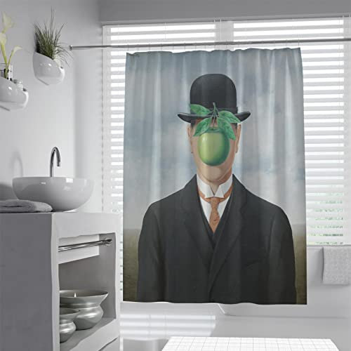 Rideau de Douche surréaliste Rideau de Douche Vert Pomme Fruit René Magritte Art Style Design Rideaux de Douche pour Salle de Bain Tissu imperméable W200 x L240cm