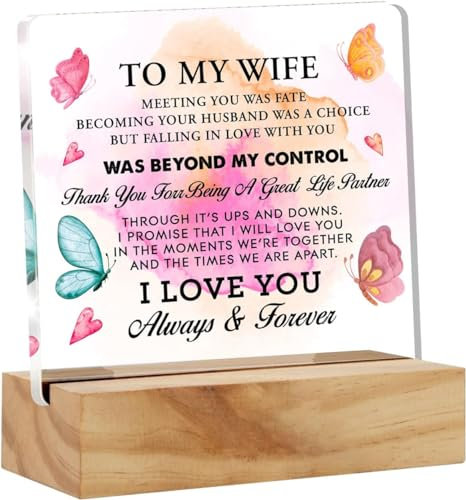 Christmas Wife Gift From husband,Romantic Acrylic Desk Sign Decoration Plaque to My Wife I Love You,Home Bedroom Desk Decor