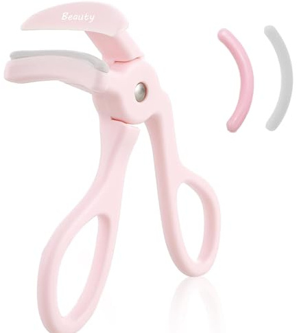 Hfpengzan Piegaciglia rosa con 2 cuscinetti di ricarica in silicone, piegaciglia per ciglia perfette, per donne e ragazze