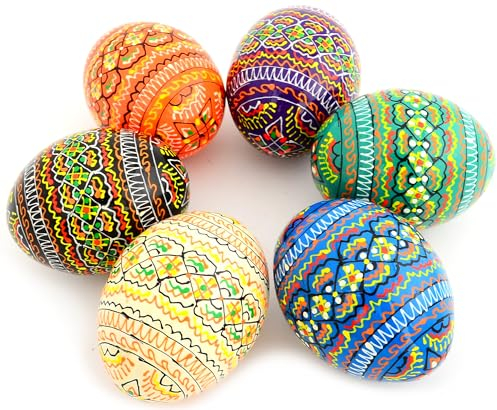 Ostereier, bemalt, ukrainische Pysanky Pysanka, polnische Pisanki, Ornamente, 6 Stück
