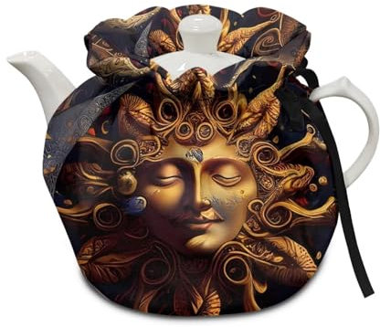 Poceacles Sun Joss Print Tea Cosy for Teapot, Dust Cover, Keep Warm Breakfast Pot Protector, Washable Kettle Cover for Coffee Pot, Hotel Tea Party Restaurant