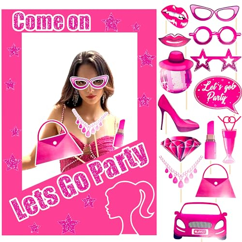 JeVenis 15 pcs puntelli per cabine fotografiche lets go party supporti per feste di compleanno femminili in rosa caldo come on lets go party decorazione per feste di addio al nubilato