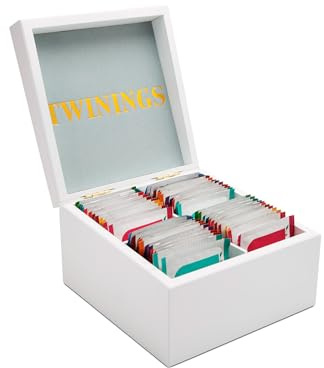 Twinings White Wooden Tea Box - 4 Compartment Filled with 48 Superblends