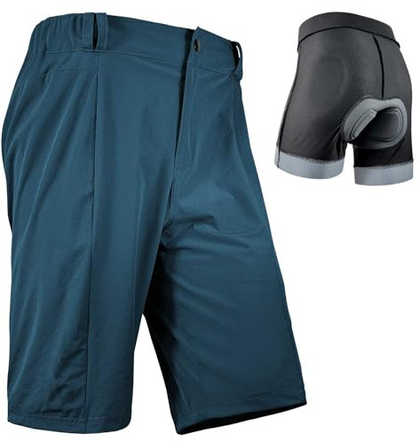 Wulibike Radhose Herren MTB Hose Kurz Fahrradhose Gepolstert 2 in 1 Mountainbike Shorts für Männer mit Polsterung Fahrrad Radfahrhose Reißverschlusstaschen Blau XL