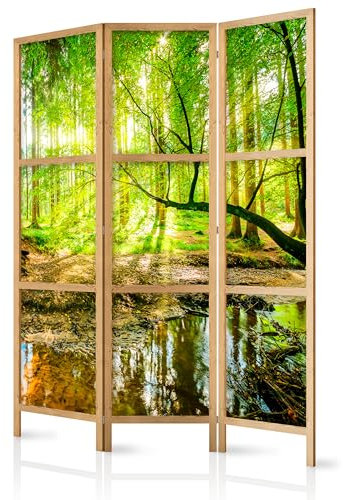 murando - Paravent Innen Raumteiler Holz 135x172 cm 3-teilig Japanische Trennwand Raumtrenner Room Divider Mobiler Sichtschutz Spanische Wand Raum Abtrennung Botanik Abstrakt Natur c-B-0241-bh-b