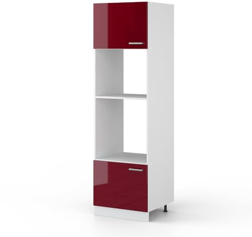 Vicco Hochschrank R-Line, Bordeaux Hochglanz, 60 cm | mit offenen Regalen, und Türen, zur Aufbewahrung von Haushaltsutensilien und Vorräten