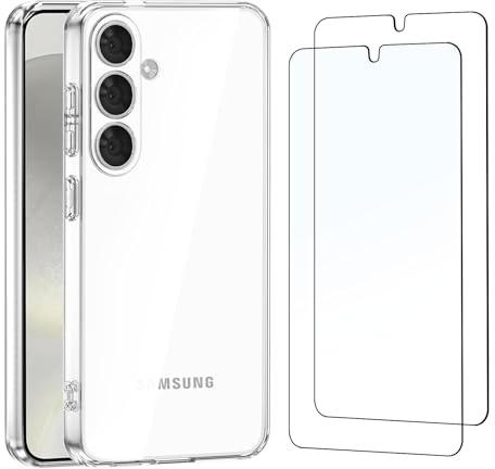 NEW'C für Samsung Galaxy S24+ (S24 Plus) 5G Hülle Case + 2X Panzerglas | Hülle Transparent + 2x Displayschutz, 6,7 Zoll, Handyhülle, Stoßfest, Kratzfest, Dünn, Erhöhte Ränder, Anti-Fingerabdruck