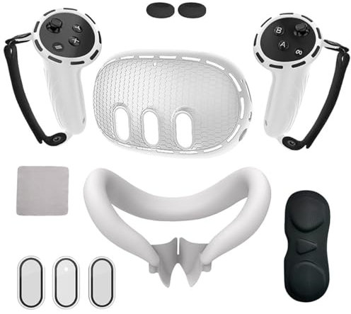 Hsthe Sea 7-teiliges Silikonhüllen-Set, kompatibel mit Oculus/Meta Quest 3, VR-Zubehör, Schutzhülle (weiß)