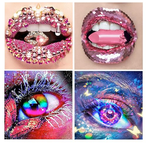 DCIDBEI Diamond Painting Buntes Auge 4er Set 30x30 cm Diamant Painting Bilder Auge Diamond Painting Auge Diamond Painting Lippen Diamond Painting Erwachsene Glitzer Diamond Painting Augen Neon