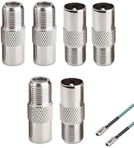 wodehahagou 6 Pcs F-Connectors Adapter to Coax Plug Male to Coax Plug Male TV Coaxial Cable Connectors for Cable Lead Coaxial Tv Aerial Connector F Type to Coax Adapter Tv Aerial Adapter