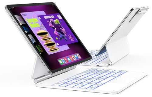 TECURS Custodia tastiera per iPad Air 13 (M3/M2, 2025/2024), tastiera per iPad Pro 12.9 (6/5/4/3 generazione), tastiera magica per Air 13 con supporto galleggiante, design QWERTZ, bianco