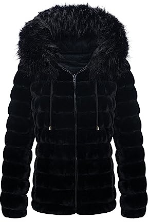 Geschallino Manteau Hiver Polaire Rembourré en Fausse Fourrure Réversible pour Femme Puffer Capuche Courte Veste