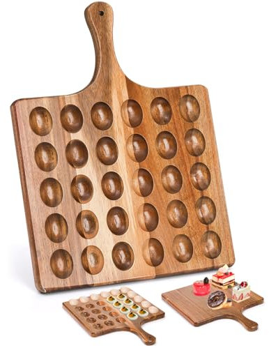 Okllen 30 Holes Reversible Wooden Deviled Egg Platter with Handle, Acacia Wood Deviled Egg Tray Charcuterie Board, Deviled Egg Holder, 17x13