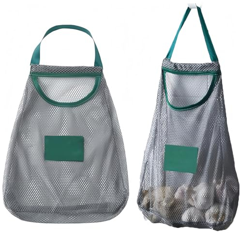 FKWKUW 2 Stück Aufhängen Netz Gemüsebeutel, Wiederverwendbare Netz Einkaufstasche Zum Aufhängen, Portable Debris Beutel, Umweltfreundlich Waschbar Obstbeutel Netzbeutel Für Zwiebeln, Kartoffeln, Gemüs
