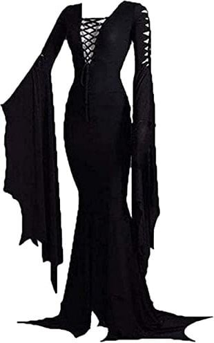 LUYANA Women's Sexy Lace up Halloween Carnival Party Dress Gothic Witch Dress Black L