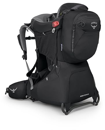 Osprey Poco Sac à dos de transport pour enfant, noir, sac de transport de luxe pour la randonnée, avec pare-soleil intégré, sac à dos amovible et ajustement réglable, confort haut de gamme pour parent