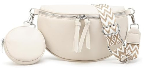 PVFZXS Umhängetasche Damen, Schöne Bauchtasche, Vegan Leder Crossbody Bag, Bauchtasche Beige Breiter Gurt Mit Reißverschluss, Umhängetasche Damen Beige Für Reisen Einkaufen