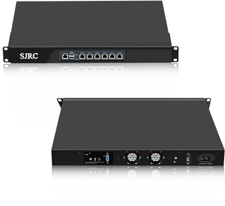 SJRC 19” Firewall Hardware 12th Gen N100, 1U Firewall Router with 6 x i226V 2.5GbE LAN, 19 Inch Rack OPNsense Appliance for Office VPN Server, DDR5 8GB RAM 256GB SSD, VGA