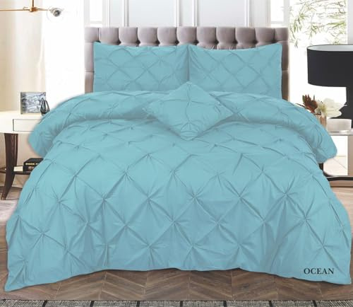 Northern Luxe Pintuck Duvet Cover with Pillowcases – Pinch Pleated Soft Bedding Set, Quilt Cover for Ultimate Comfort Top Notch Quality (Aqua Ocean, King - Duvet Cover + Fitted Sheet)