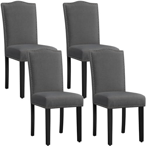Yaheetech 4er Set Esszimmerstühle Küchenstühle mit Nieten Vielseitiger Polsterstuhl bis 136 kg Belastbar, Moderner Stuhl fürs Küche/Esszimmer/Restaurant Dunkelgrau