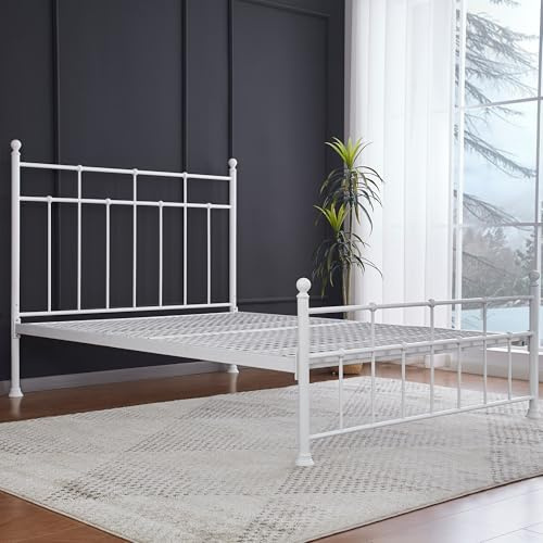 Reinforced Beds, LETTON BED, Strong Metal Bed with Reinforced Mesh, Equisite Metal Bed Frame, Exclusive Product (White, King (U.K. Standard))