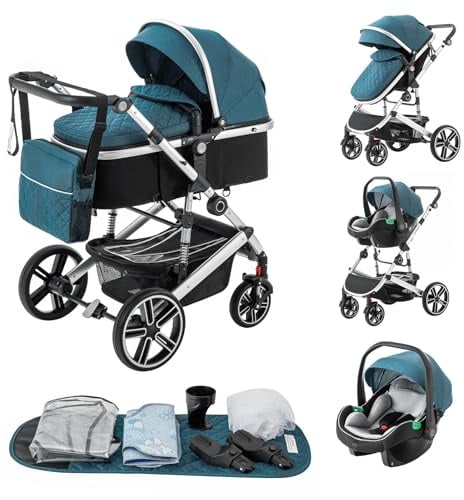 Zkiprm Kinderwagen 3-in-1- Reisesystem, Wasserdichter Baby Wagen mit Sitz, City-Kinder wagen set mit höhenverstellbarem Griff | Komplett mit Zubehör | Stoßdämpfendes Design, geeignet für 0-4 Jahre