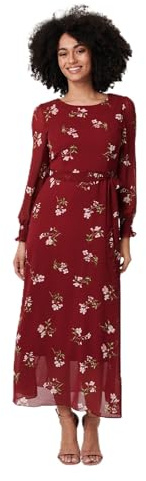Izabel London Floral Sheer Layer Tie Waist Maxi Dress for Women UK with Long Puff Sleeves and a Sheer Layer.