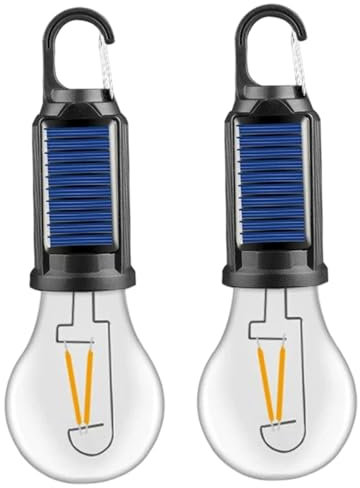 MOUNTTU Lot de 2 lampes solaires de camping portables, étanches, multifonctions, rétro, avec crochet, pour camping en plein air, ampoule solaire, lampes solaires pour, poche