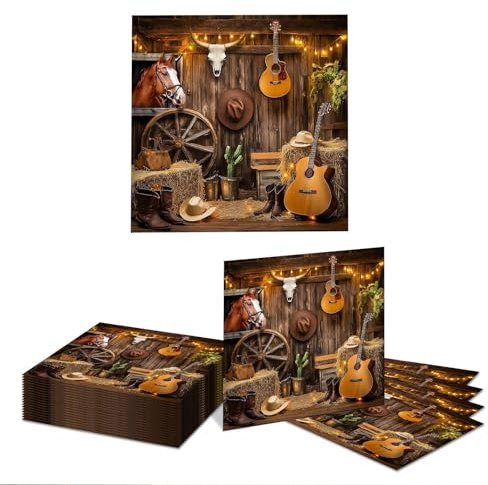 Kotkiddy 20 Pack Wild West Party Napkins, Thick and Absorbent Paper, for Western Birthday Decorations, Disposable Paper Party Napkins