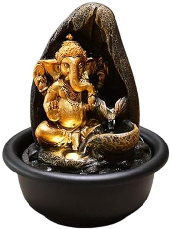 KUKUUU Mini Fontaine à Eau, Statue de Bouddha, décoration Feng Shui for Bureau(Hindu Ganesha Statue)