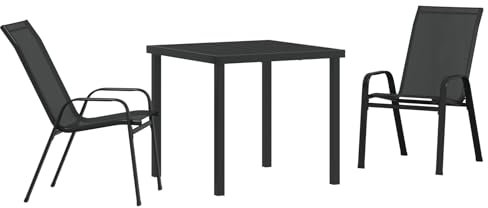 vidaXL 3-teiliges Garten-Esszimmer-Set in Schwarz – Tisch und Stühle, 80 x 80 cm, rechteckig, für drinnen und draußen, stapelbar, modernes Design für Balkon, Terrasse und Garten.