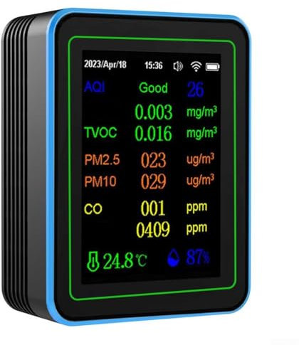 Monitor ambiental avanzado WiFi 12 en 1 para mediciones de temperatura, humedad, AQI y TVOC (negro)