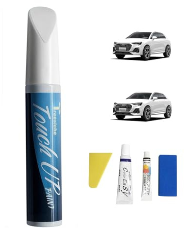 Treesiche Lackstift für Audi, Lack Reparatur Kit Lackierstift und Pinsel 2 in 1, Schnelles und Einfaches Ausbessern von Autokratzern, Gletscher Weiß Metallic (LS9R/2Y)