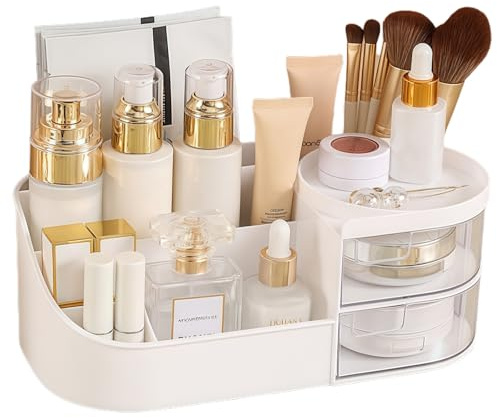 Makeup Organiser, Skincare Organiser, Large Capacity Storage Drawers with Makeup Brush Holder, Cosmetics Makeup Storage for Lipsticks Jewelry, Nail Care, Vanity, Dressing Table, Drawer, Bathroom