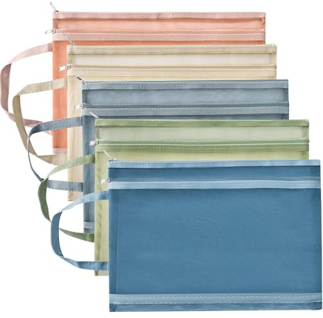 A4 Netztasche 2 Fächer mit Reißverschluss, ipow 5 pcs tragbarer Netzbeutel Aufbewahrungstasche aus Nylon Zip-Lock-Beutel für Spielzeug, Dokumenten, Büro, Aufbewahrung, unterweg und mehr